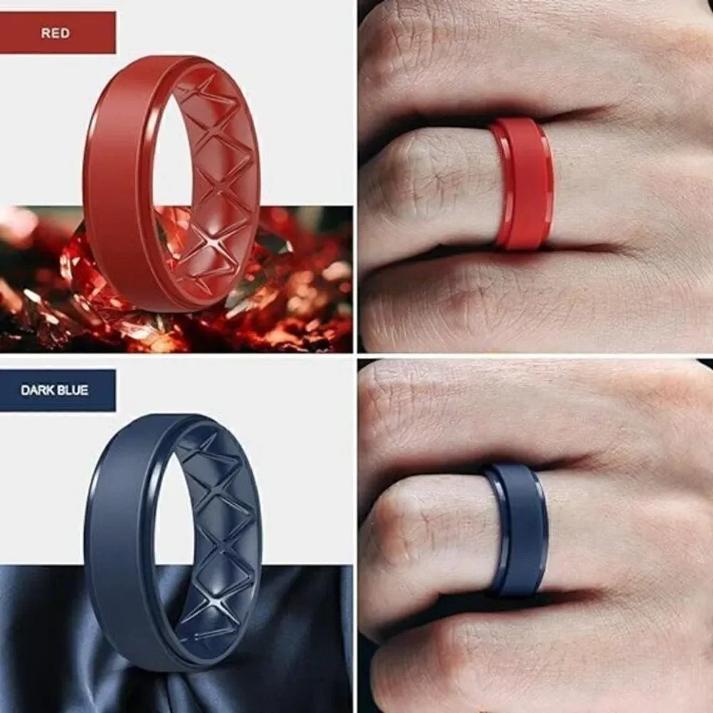 Ergonomic Breathable Men's Silicon Bands/Rings - Set of 4 - Size 11.5